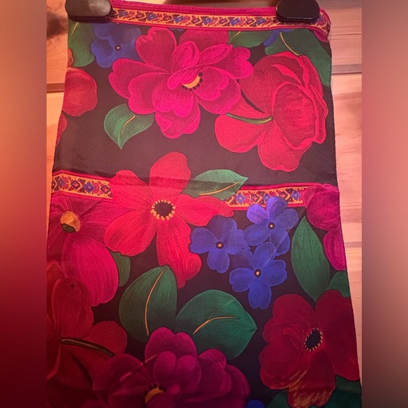 Vintage Liz Claiborne 100% Silk Neck Scarf Floral Flowers Hand Rolled 10” x 52” - Picture 3 of 5
